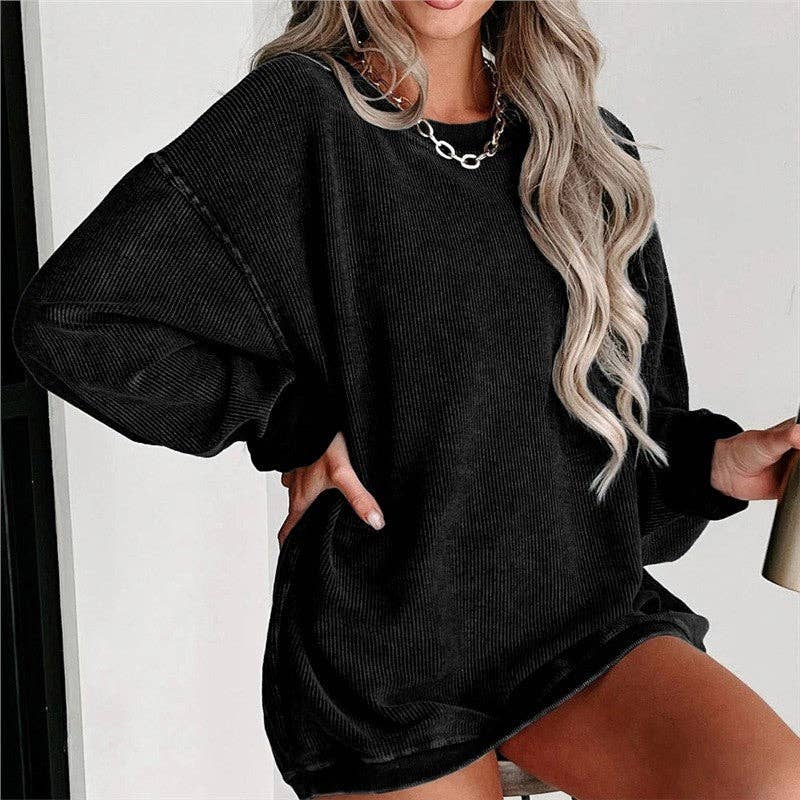 FurDecoration – wholesale Sweatshirt – Women's – Casual Loose Fit Solid Color Crewneck Sweatshirt3