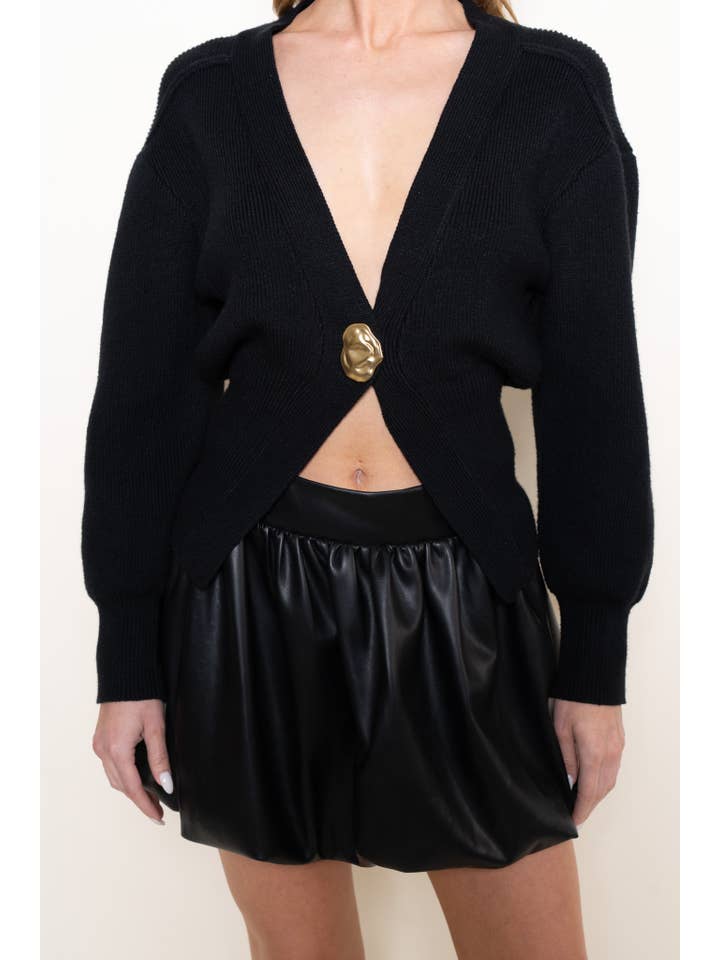 Fore Collection - Wholesale Cardigan - Women's - CHIC CLASSY ELEVATED BASICS GOLD BUTTON CARDIGAN-TI5809FO9