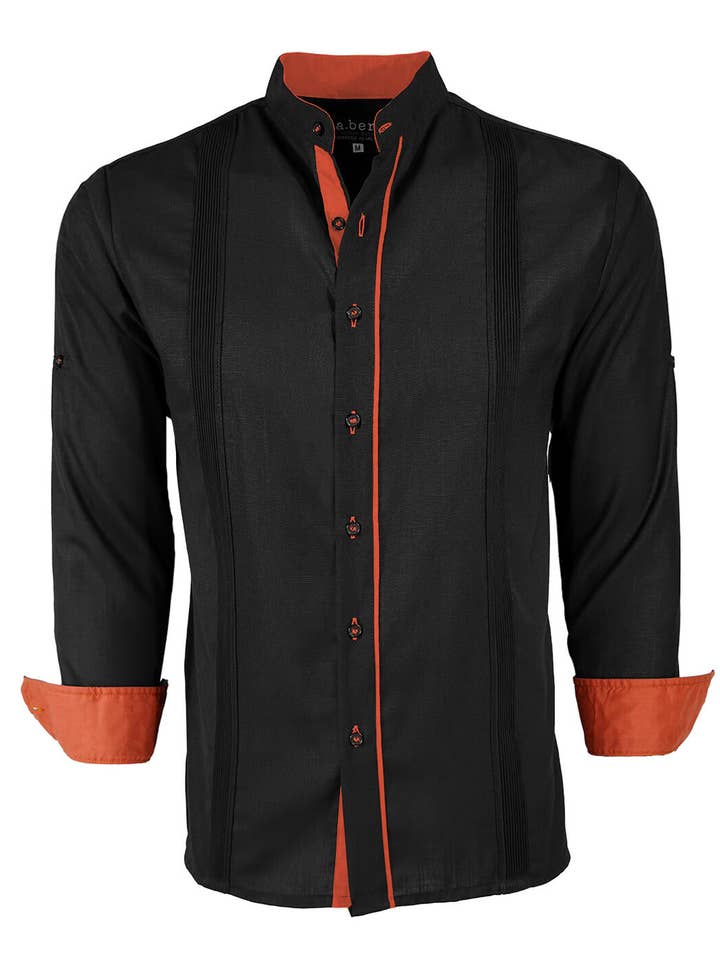 Y.A.Bera Clothing Modern Guayaberas - Wholesale Button Down Shirt - Men's - Couture Black Clásico Mandarin Presidencial Guayabera16