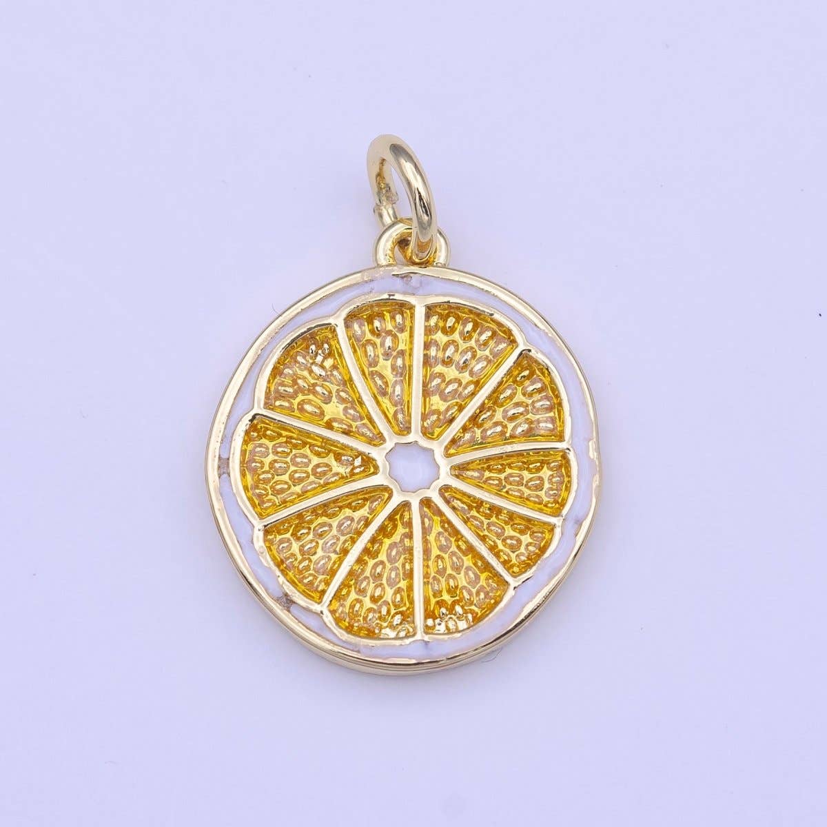 Aim Eternal - Wholesale Individual Charm/Pendant - Gold Lemon Fruit White Yellow Enamel Round Charm | C-694