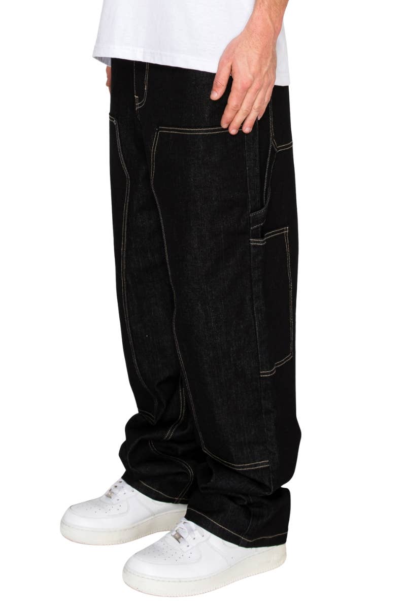 Black DL1570 Baggy Fit Raw Carpenter Denim Jeans (Open Pack) for wholesale on Faire4