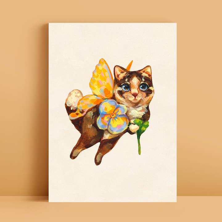 Fairy Cat Art Print | 5x7'' | Cute Whimsical Animal Wall Art for wholesale by Doro Marcello
