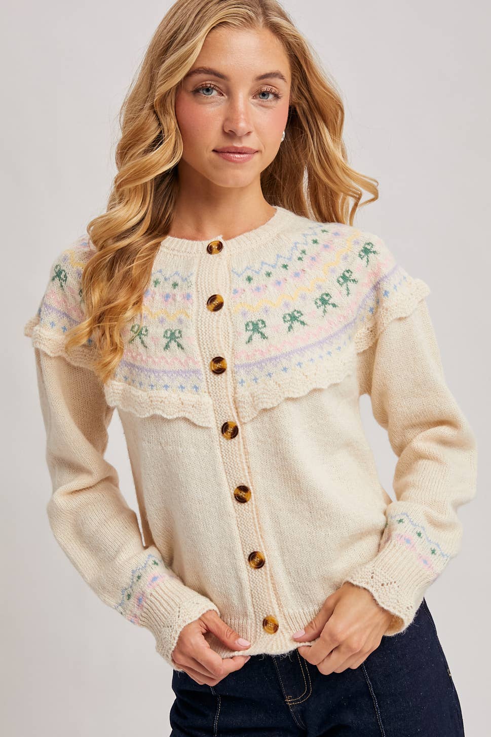 Bluivy - Wholesale Knit Sweater - Women's - BUTTON FRONT FAIR ISLE KNIT SWEATER TOP8