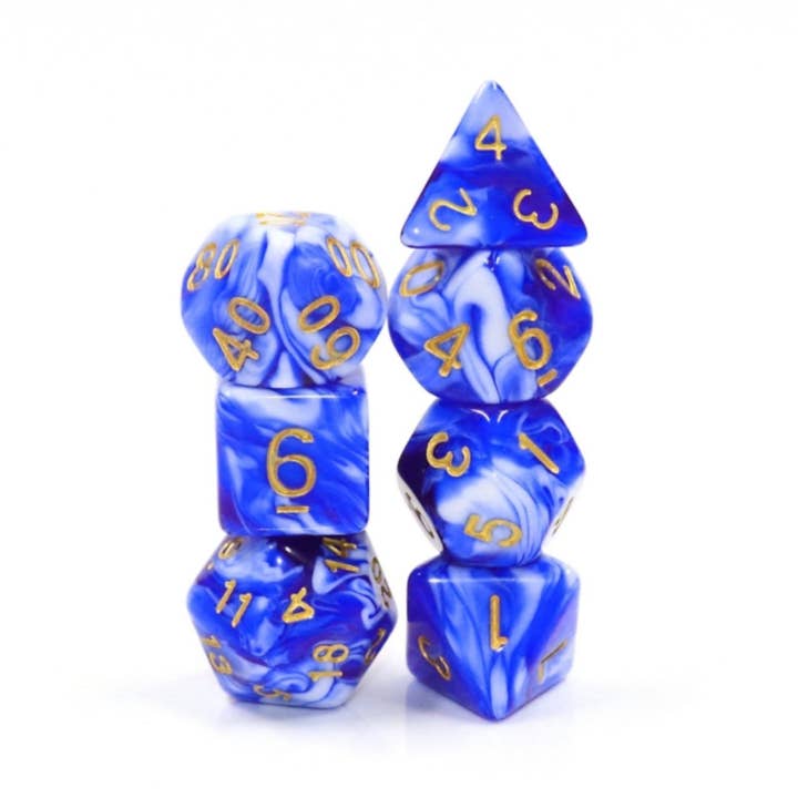 Blue Porcelain RPG Dice Set for wholesale by Foam Brain Games