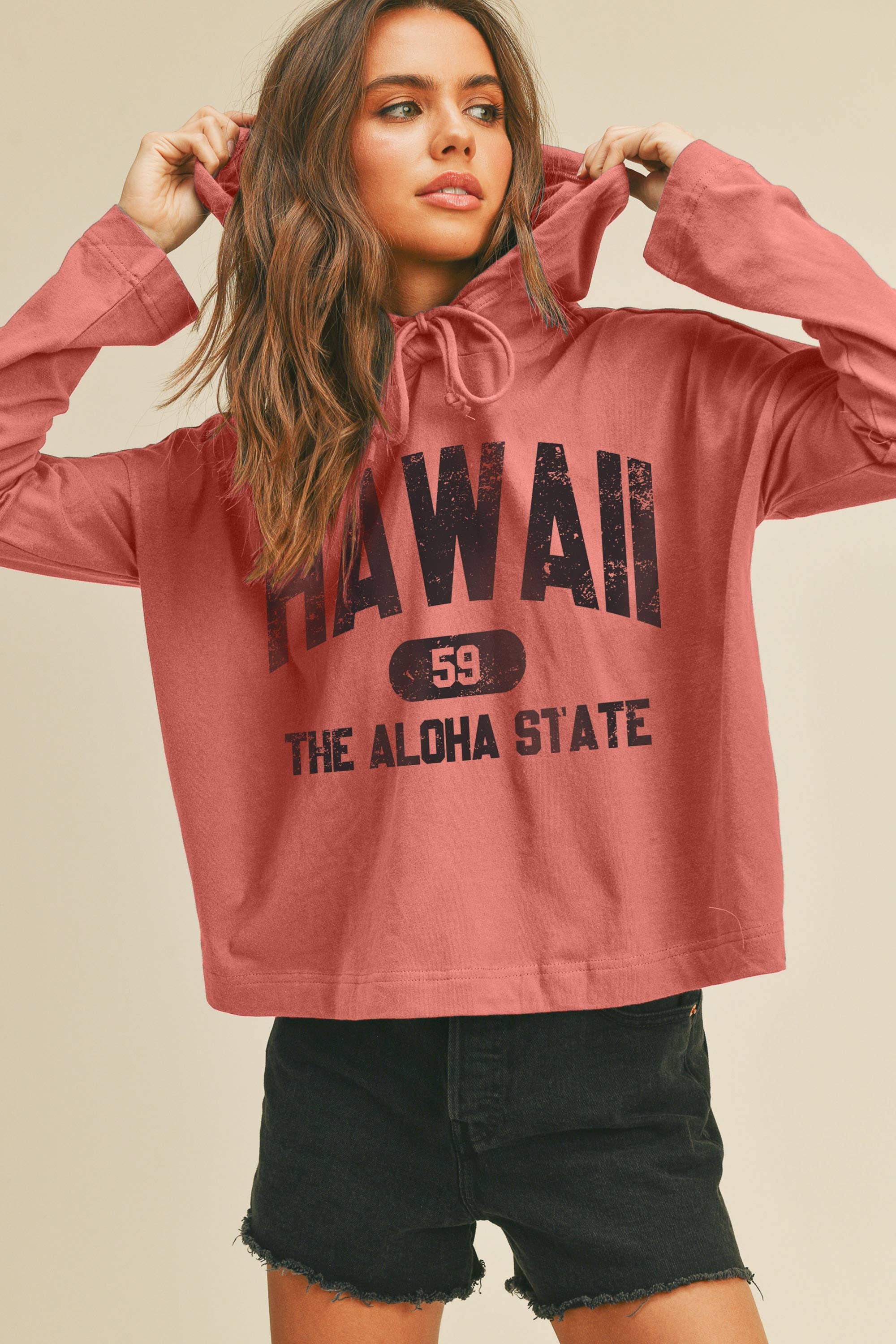 Honestee - Wholesale T-Shirt (Graphic) - Women's - Hawaii The Aloha State Graphic Hooded T-Shirt1