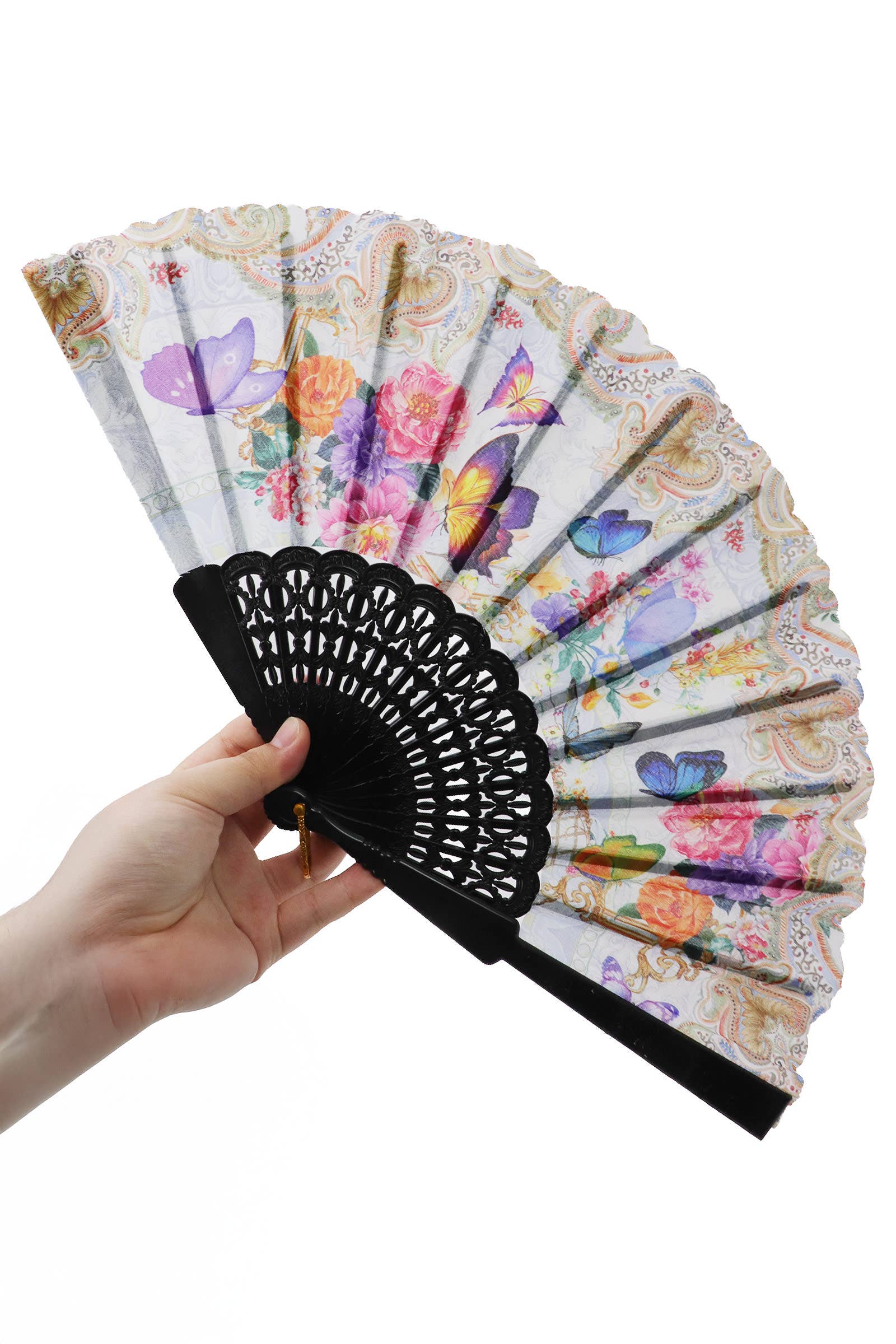 ASSORTED Butterfly Floral Paisley Filigree Handheld Folding Fan for wholesale on Faire2