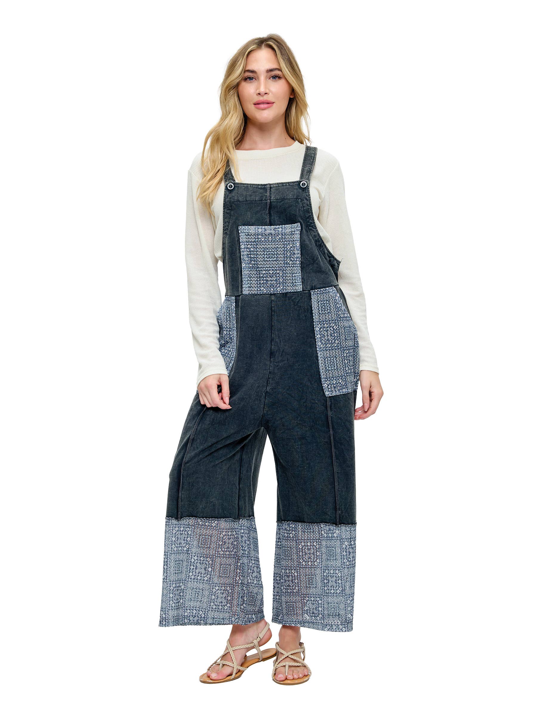 Charcoal Overall Vintage Washed Colorblock Lace Applique for wholesale on Faire4