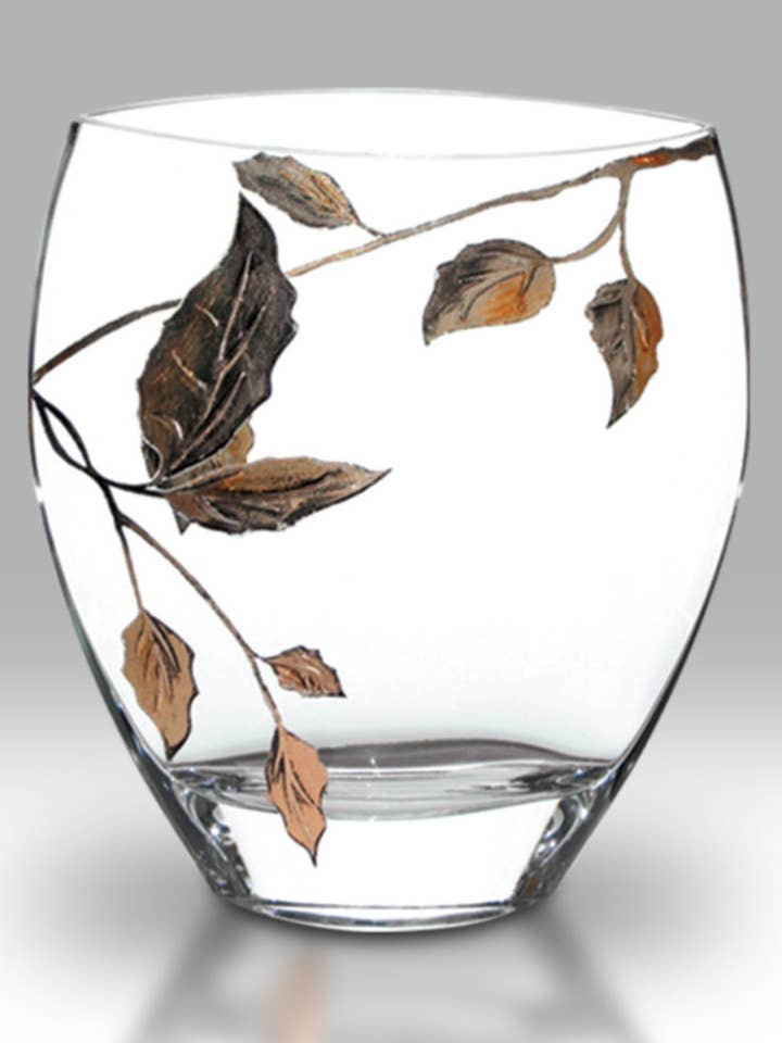 Gold Leaf - 21 cm Curved Vase for wholesale by Nobile Glassware Ltd.