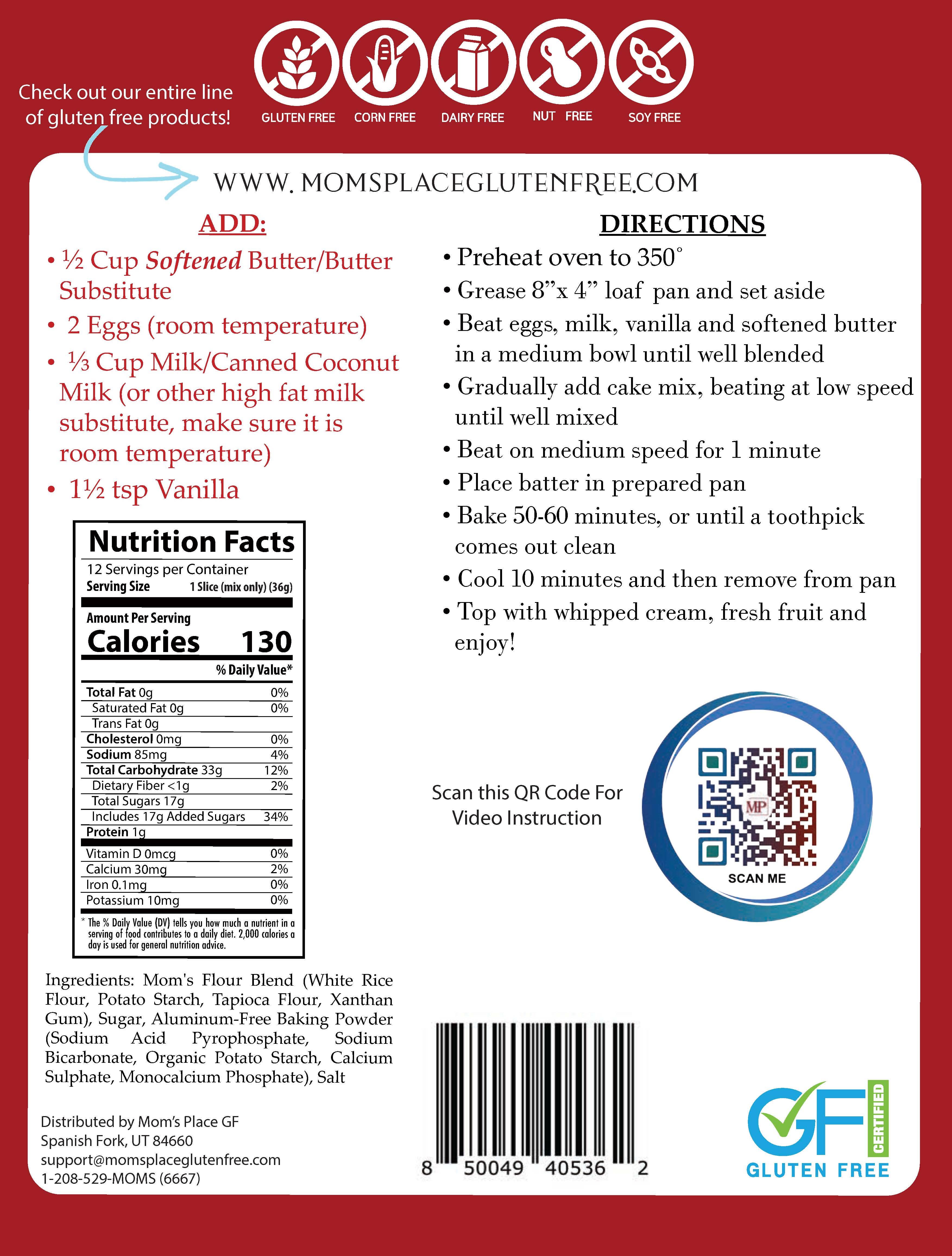 Mom's Place Gluten Free - Wholesale Cake Mix - Gluten-Free Buttery Vanilla Pound Cake Mix1