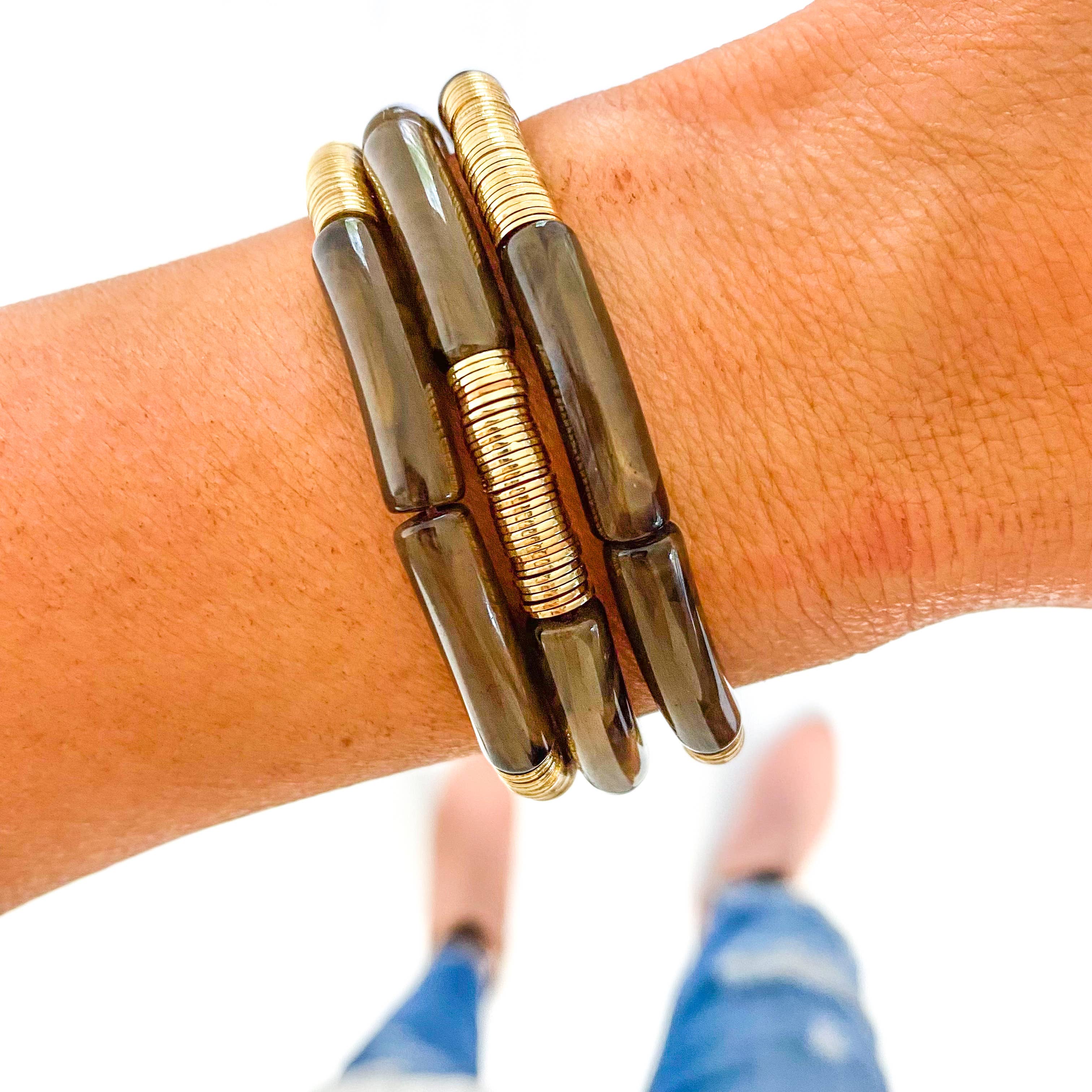 Savvy Bling – Pulseira de missangas por atacado – Pulseira de bambu em tubo de mármore marrom5