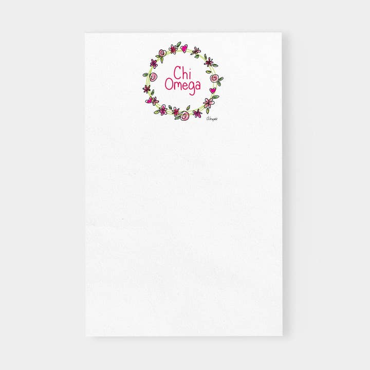 Chi Omega Flower and Heart Wreath Sorority Notepad for wholesale by Debbie Vinyard