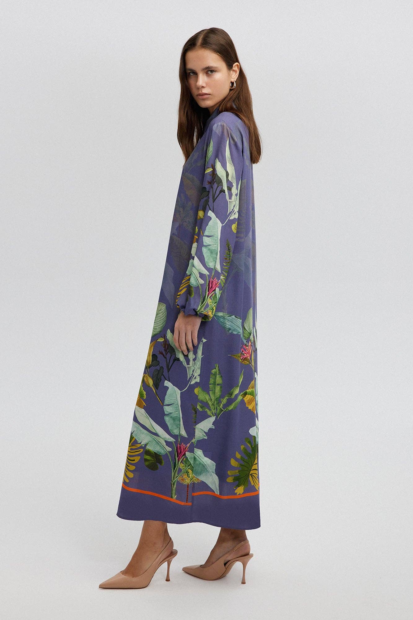 Bleu Marine Robe chemise maxi Tropical Garden en viscose en vente sur Faire3