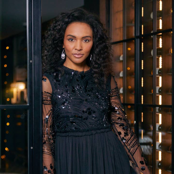 Darlene Black Sequin Maxi Dress for wholesale by Frock & Frill