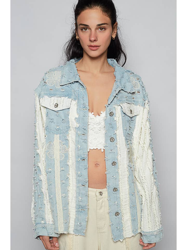 Long sleeve floral textured denim Jacket for wholesale on Faire