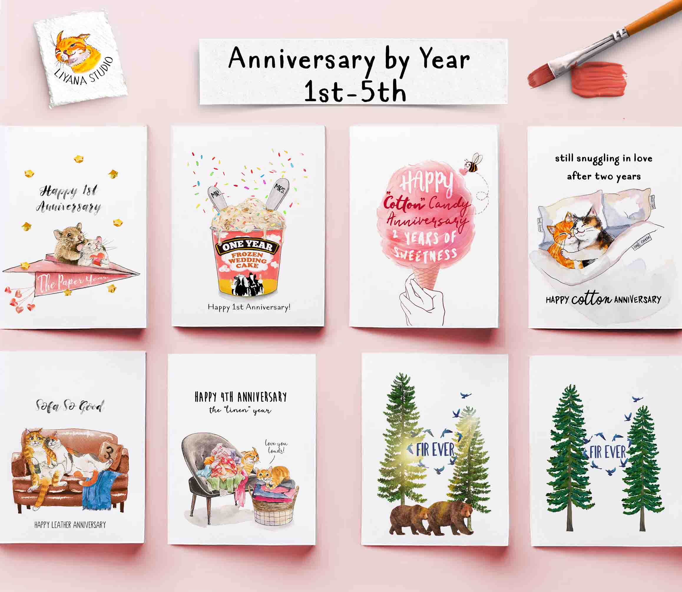 Liyana Studio – postal de aniversário por atacado – Cartão de aniversário do 5º Wood Fir-ever do Bear Couples4