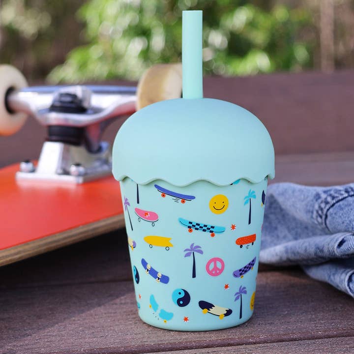 Skate Aqua Mini Smoothie Cup & Straw 200ml for wholesale by Chino Club