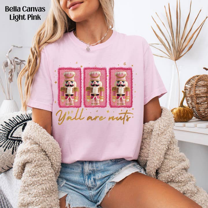 XO, Hannah - Wholesale Graphic Sweatshirt - Women's - Y'all are Nuts on Light Pink