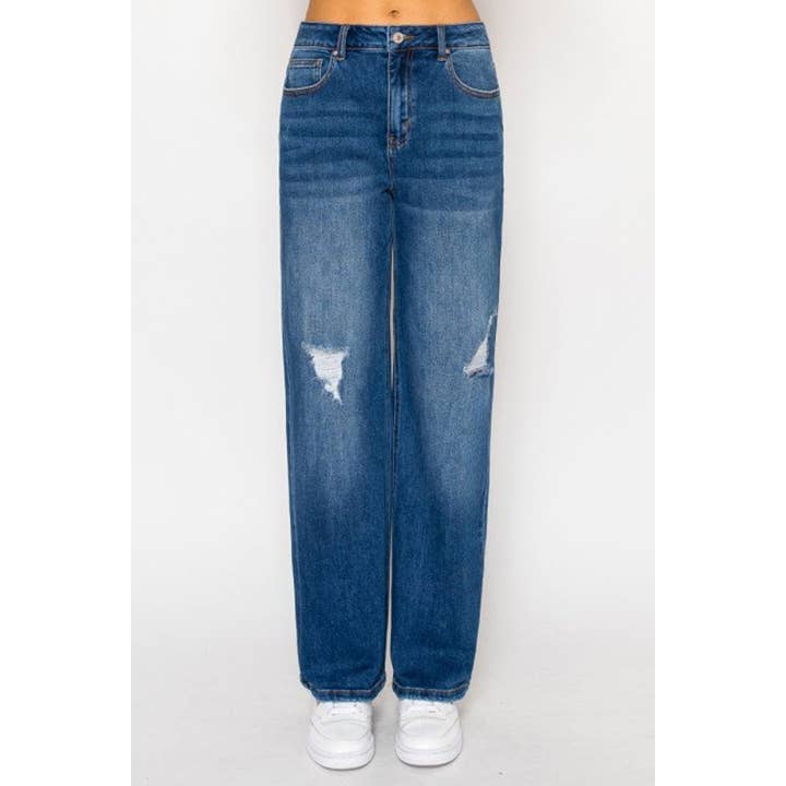 Jean droit délavé à jambes droites pour la vente par HiteJeans