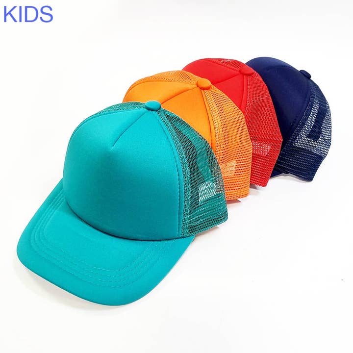 Funteze - Wholesale Kids Hat - Kids - Kids Solid Color Foam Sponge Mesh Trucker Hat