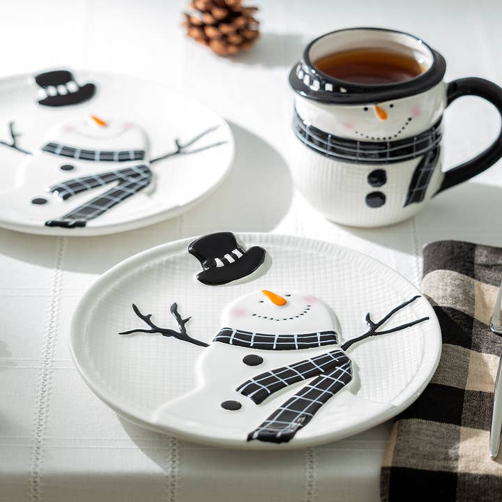 Happy Snowman 8.5" Dessert Plate for wholesale by Grace Teaware