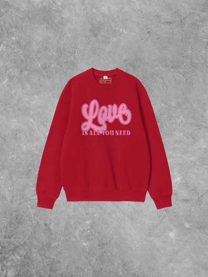 The Clandestine Underground - Wholesale Graphic sweatshirt – Women’s - Love Is All You Need Boxy Cotton 90's Sweatshirt1