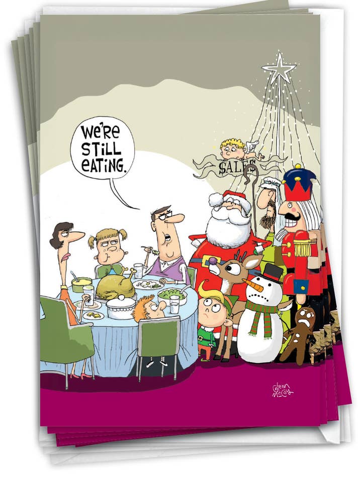 12 divertidas tarjetas de felicitación de Acción de Gracias (1 diseño) - Todavía comiendo para venta al por mayor de NobleWorks