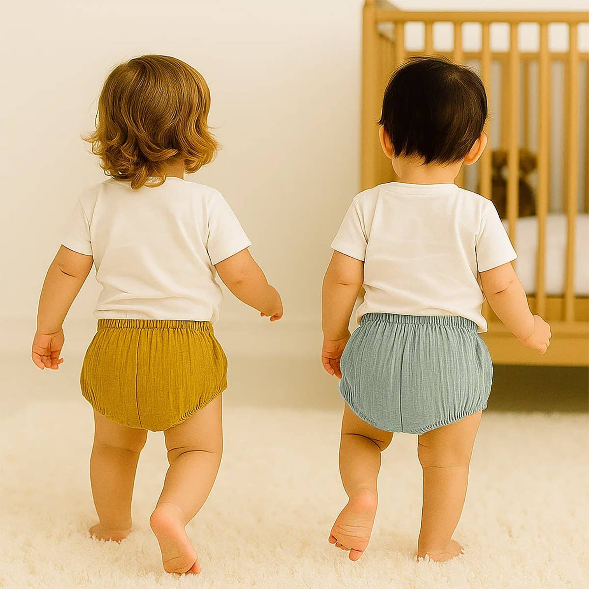 PAPATE - Wholesale Underwear/Diaper Cover - Baby - Organic Cotton Bloomers in Honey and Green
1