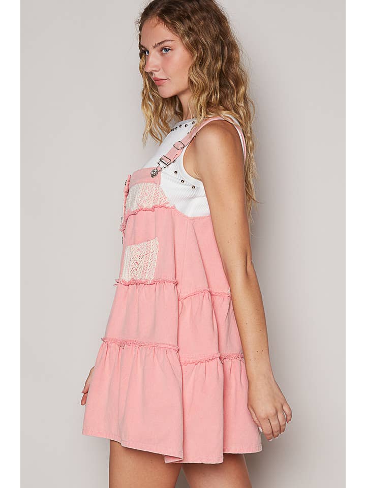 Pol Clothing - Wholesale Skirt - Women's - Frayed edge button suspender denim skirt