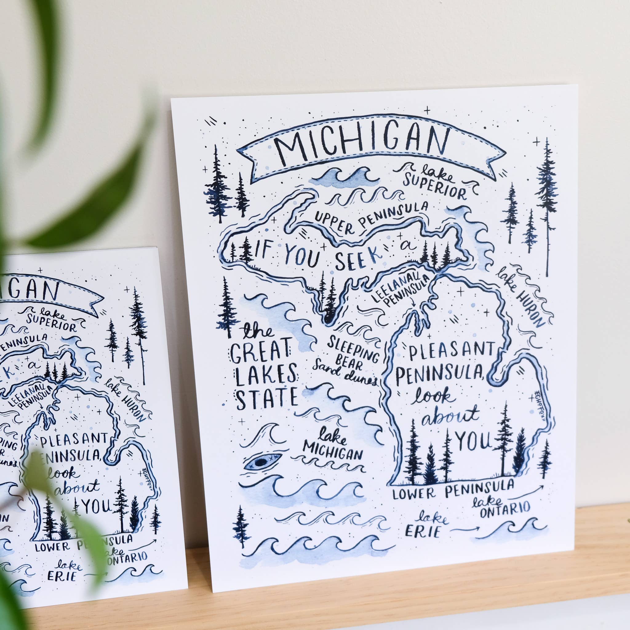 Echo Foxx - Wholesale Art Print - Michigan Map Watercolor Print1