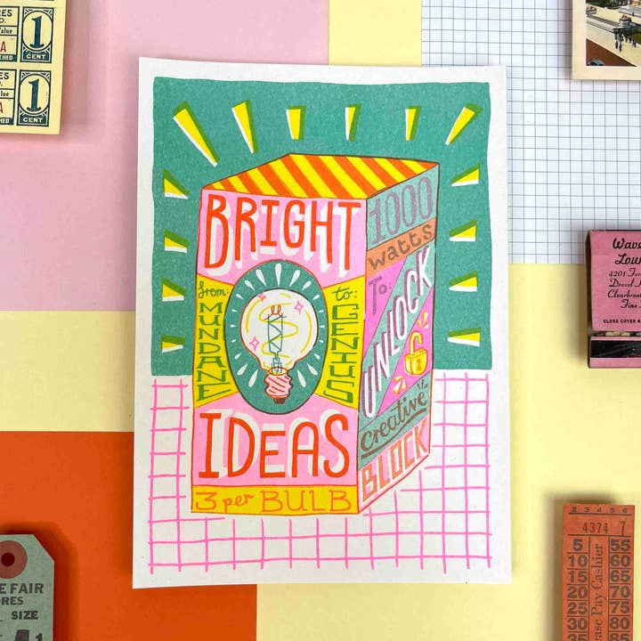 A5 Bright Ideas Risograph Print for wholesale by Jacqueline Colley
