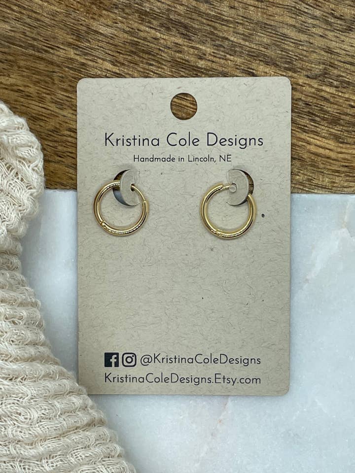 Thin Gold Huggie Hoop Earrings for wholesale by Kristina Cole Designs