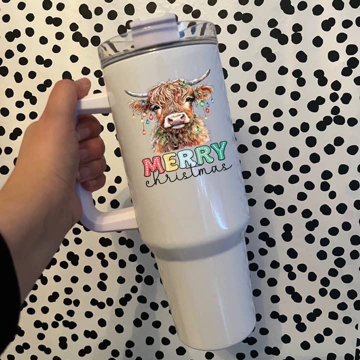 Highland Cow 40oz Tumbler, Funny Christmas Cup, Traveler for wholesale by Fbombs & Booze