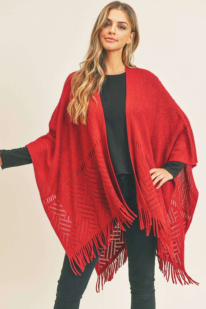 Hana - Wholesale Cardigan - Dames - Visgraat gebreide franje Ruana32