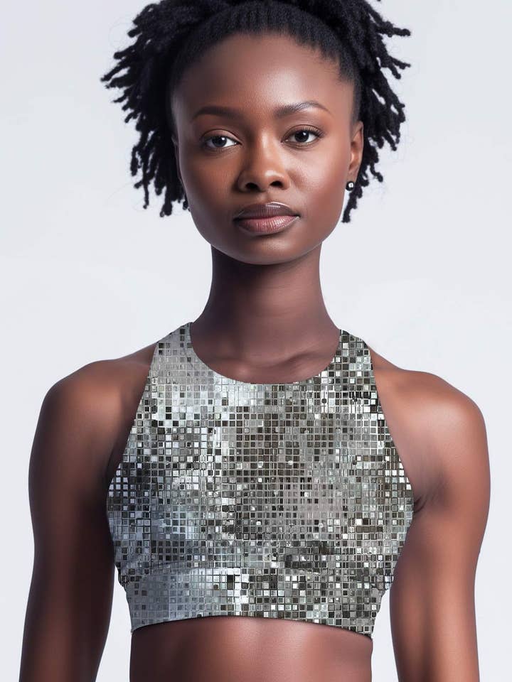 Silverlight Starla Grey Glitter Printed Crop Top Sports Bra - Women for wholesale by Pineapple Clothing