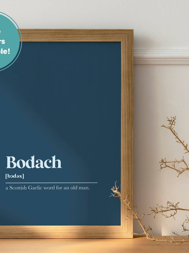 Bodach Old Man Funny Family Gift Gaelic Dictionary UNFRAMED PRINT for wholesale by Kalloway Design