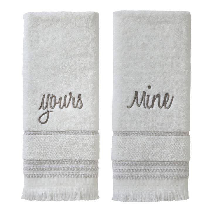 Casual Mine & Yours 2-Piece Cotton Hand Towel Set, White for wholesale by SKL HOME