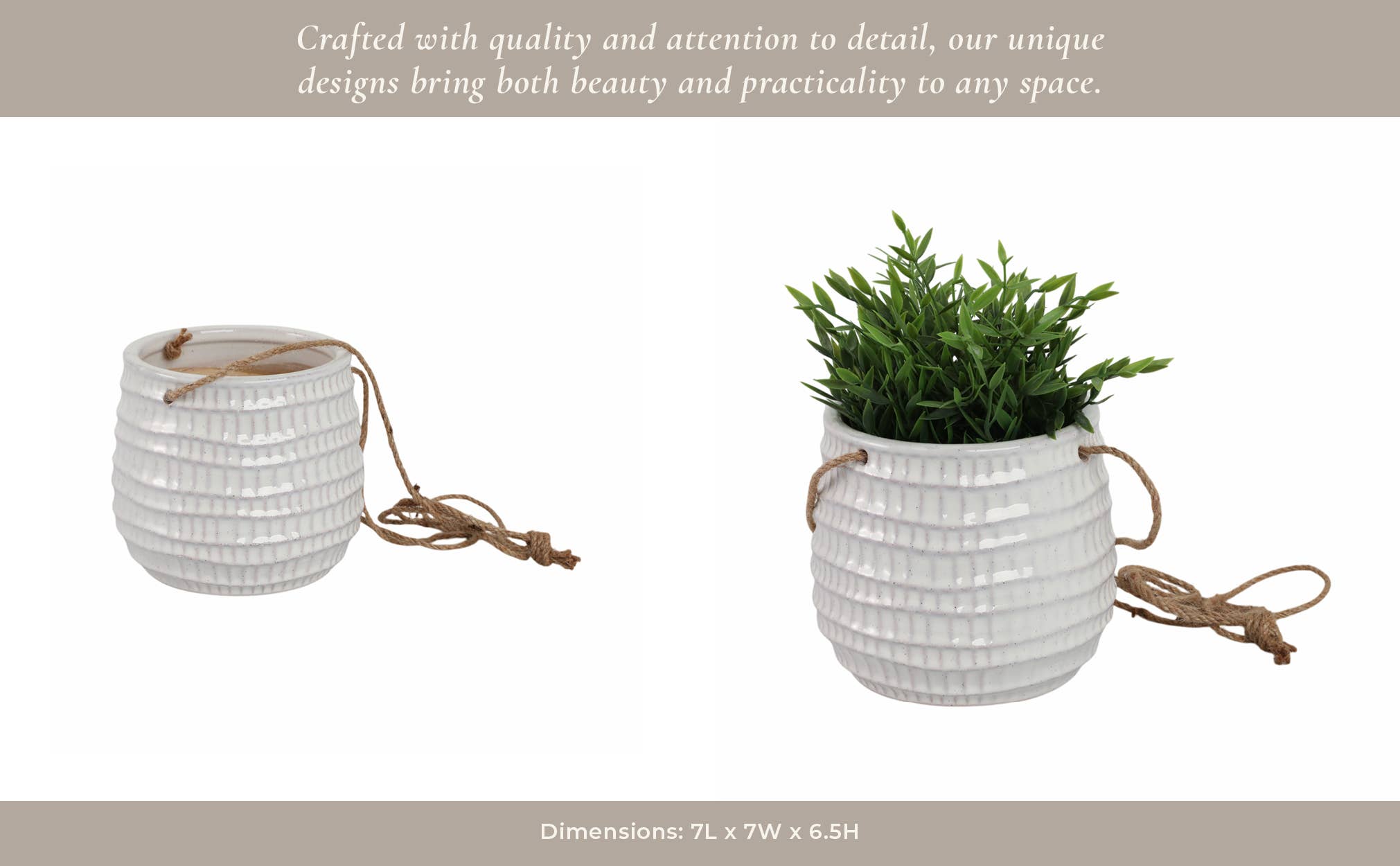 Sagebrook Home - Wholesale Hanging Planter - Ivory 6 in. Ceramic Round Dimpled Garden Hanging Planter11