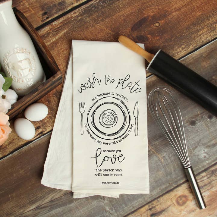 Firefly Wishes - Wholesale Tea Towel - Wash the Plate - Mother Teresa Quote- Catholic Kitchen Towel3