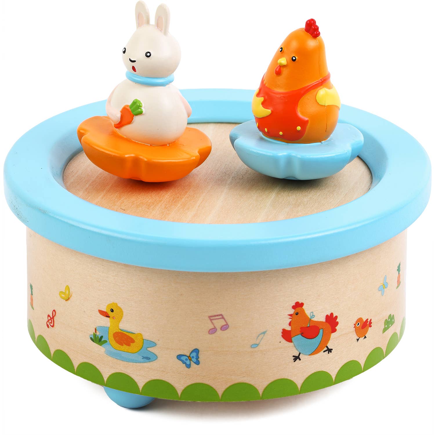 Ulysse Couleurs d'Enfance – Großhandel Musikspielzeug – Kind & Baby – Spieluhr mit Huhn und Hase aus Holz1