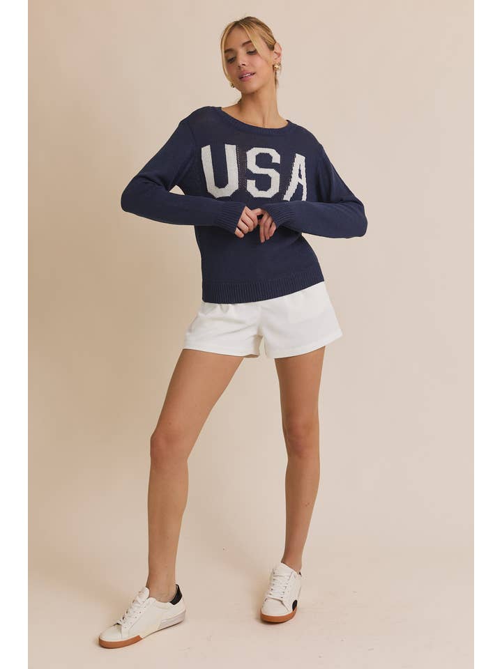 NAVY ROUND NECK SWEATER TOP for wholesale on Faire