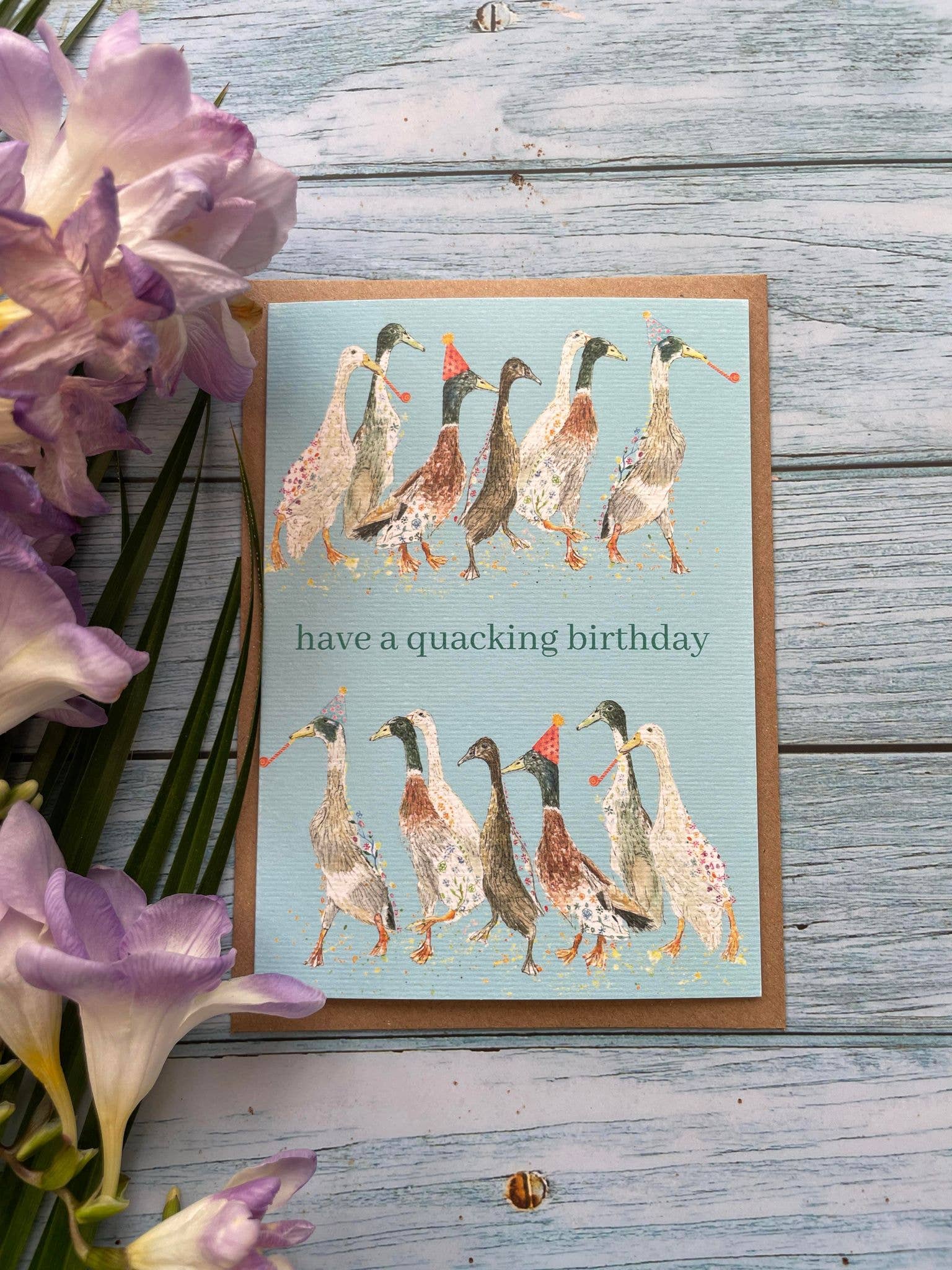 Jen Winnett Eco Artist – wholesale Birthday card – Have a quacking birthday! Duck Eco Card Funny Colour Farm1