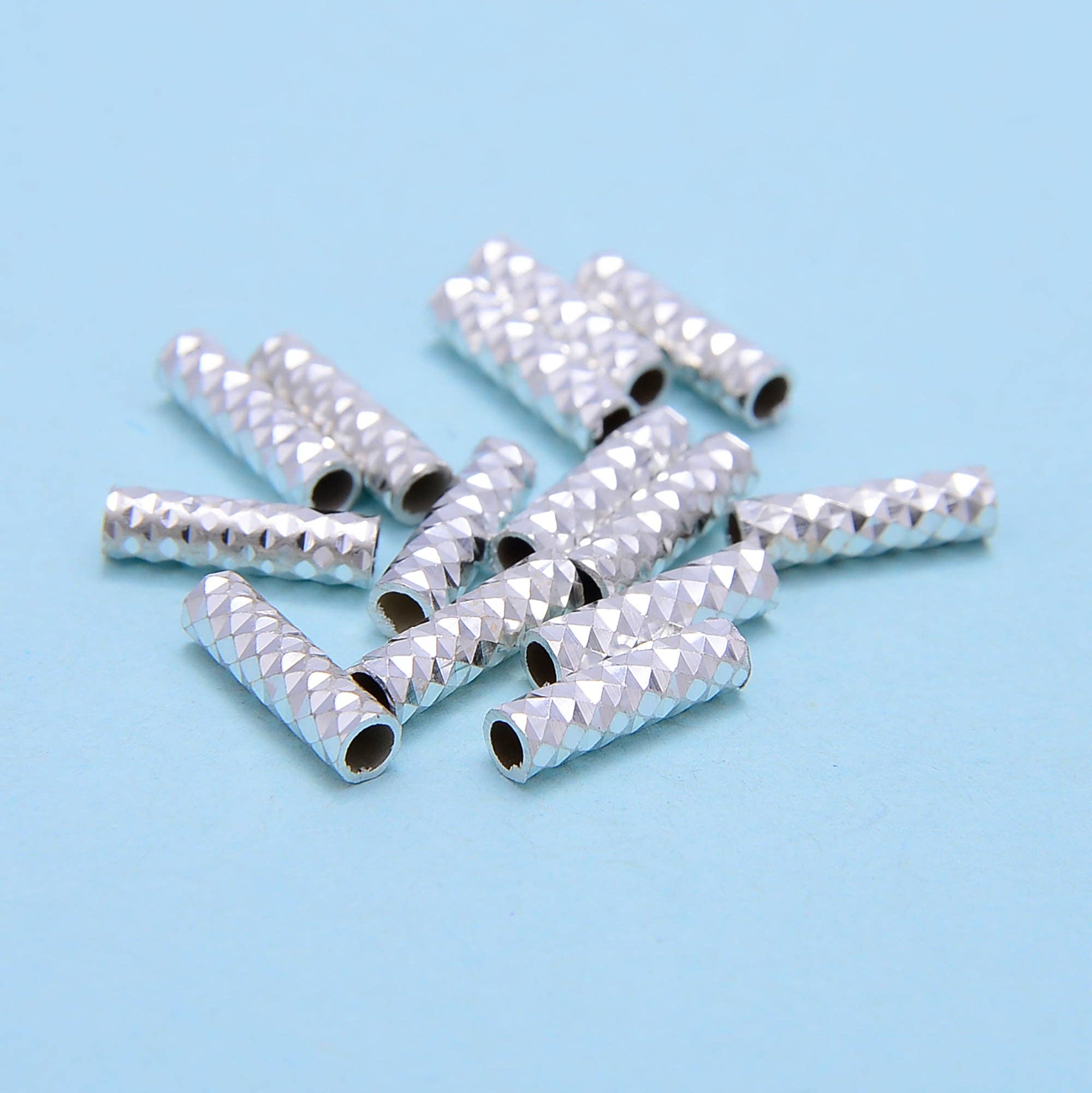 CRCBEADS - Wholesale Beads - 925 Sterling Silver Faceted Tube Beads Size 3x10mm 7 Pieces Per Bag1