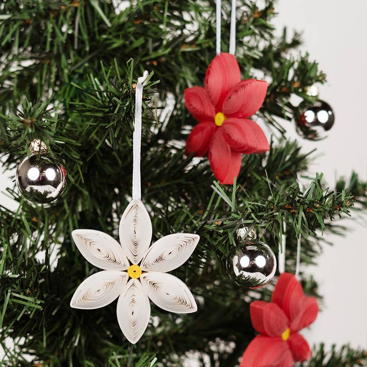 Quilling Card - Wholesale Ornament Set - Quilled Poinsettia Ornaments Box Set1