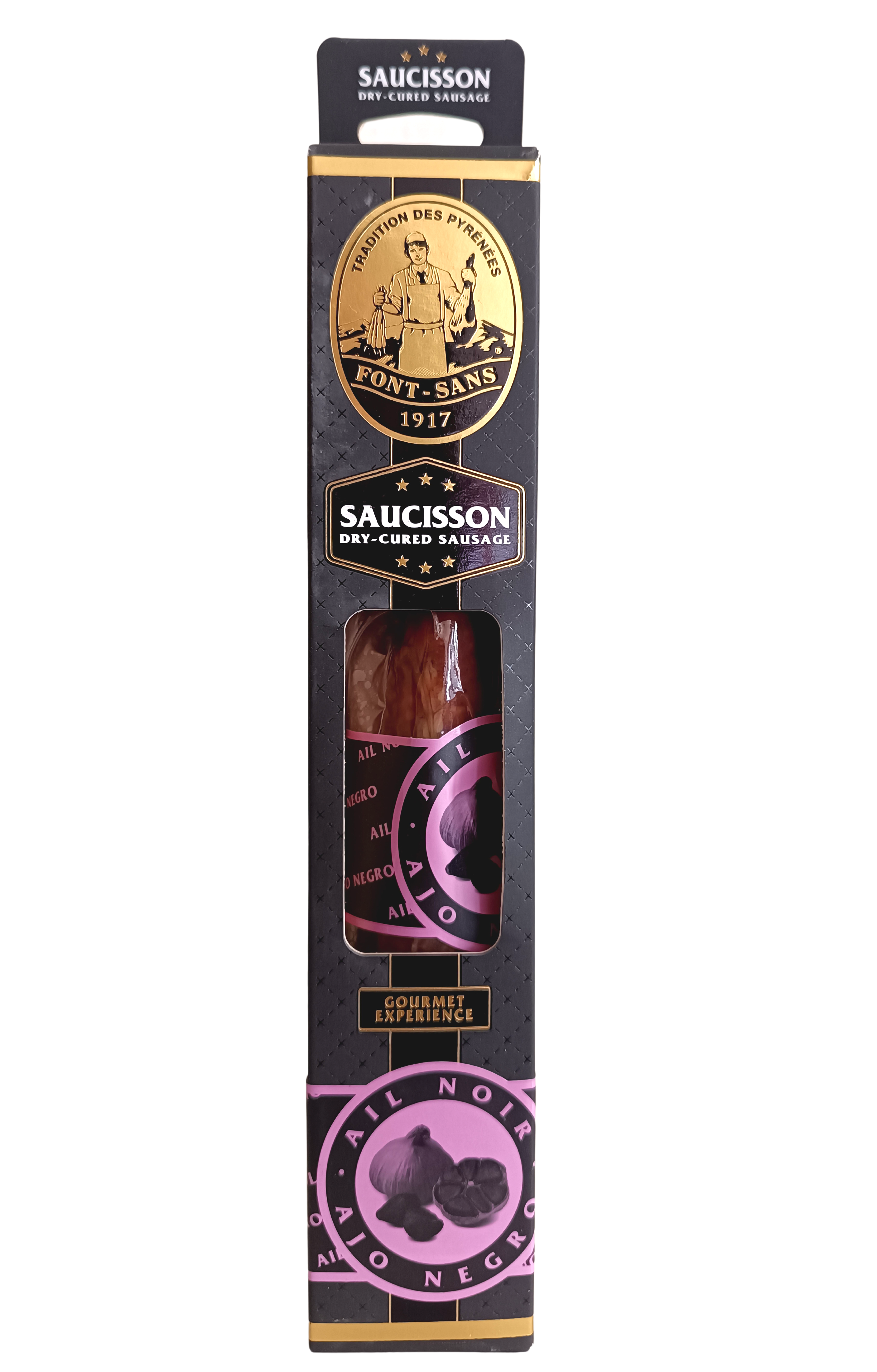 LuxFood-Shop - Wholesale Sausage - Gourmet peasant sausage with black garlic - Font-Sans0