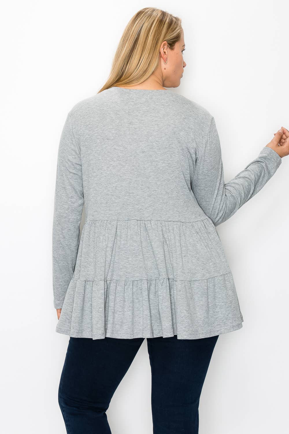 Urban Fem - Venta al por mayor Túnica - Mujer - Blusa de punto BabyDoll con volantes de manga larga para mujer de talla grande7