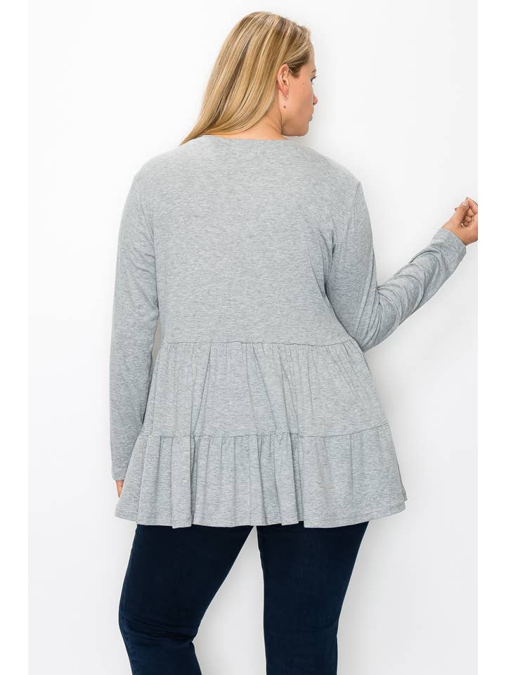 Urban Fem - Venta al por mayor Túnica - Mujer - Blusa de punto BabyDoll con volantes de manga larga para mujer de talla grande7