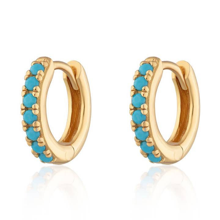 Huggie-örhängen med turkoser för wholesale av Scream Pretty - Recycled Sterling Silver Jewellery