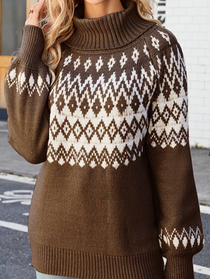 Comely Fashion - Venta al por mayor Jersey de punto - Mujer - Jersey estilo azteca retro con cuello de tortuga 2