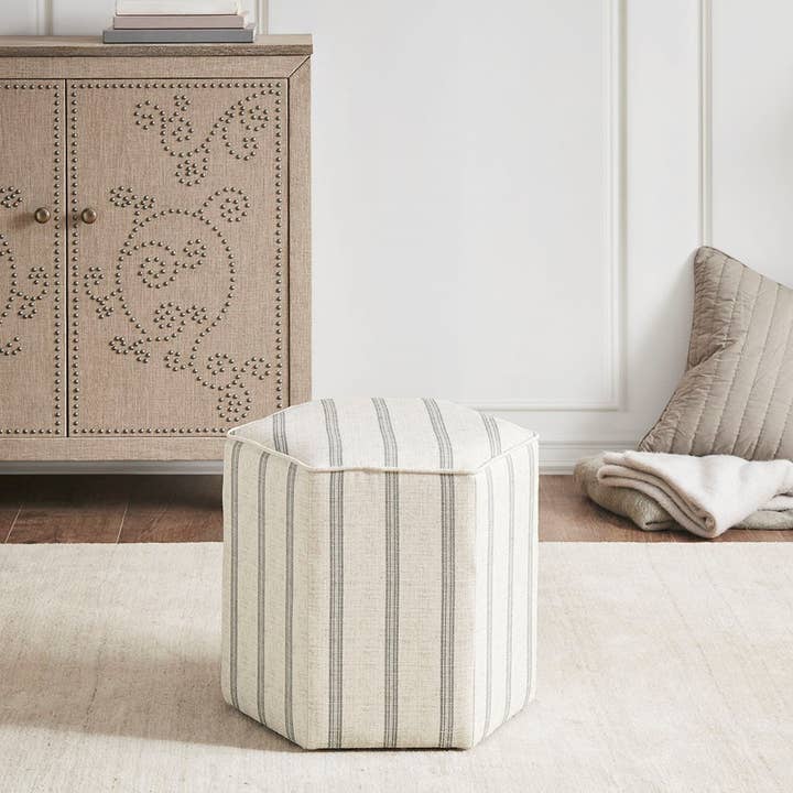Olliix - Wholesale Ottoman - Hexagonal Striped Round Ottoman