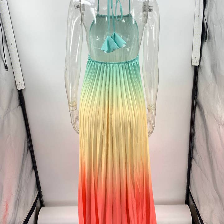 Multi Backless Halter Tie-Dye Gradient Loose Dress JRM118 for wholesale on Faire4
